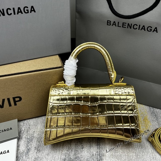 Balenciaga專櫃爆款鱷魚紋金色Hourglass沙漏包 巴黎世家頂級原單手提肩背包 fyj1208